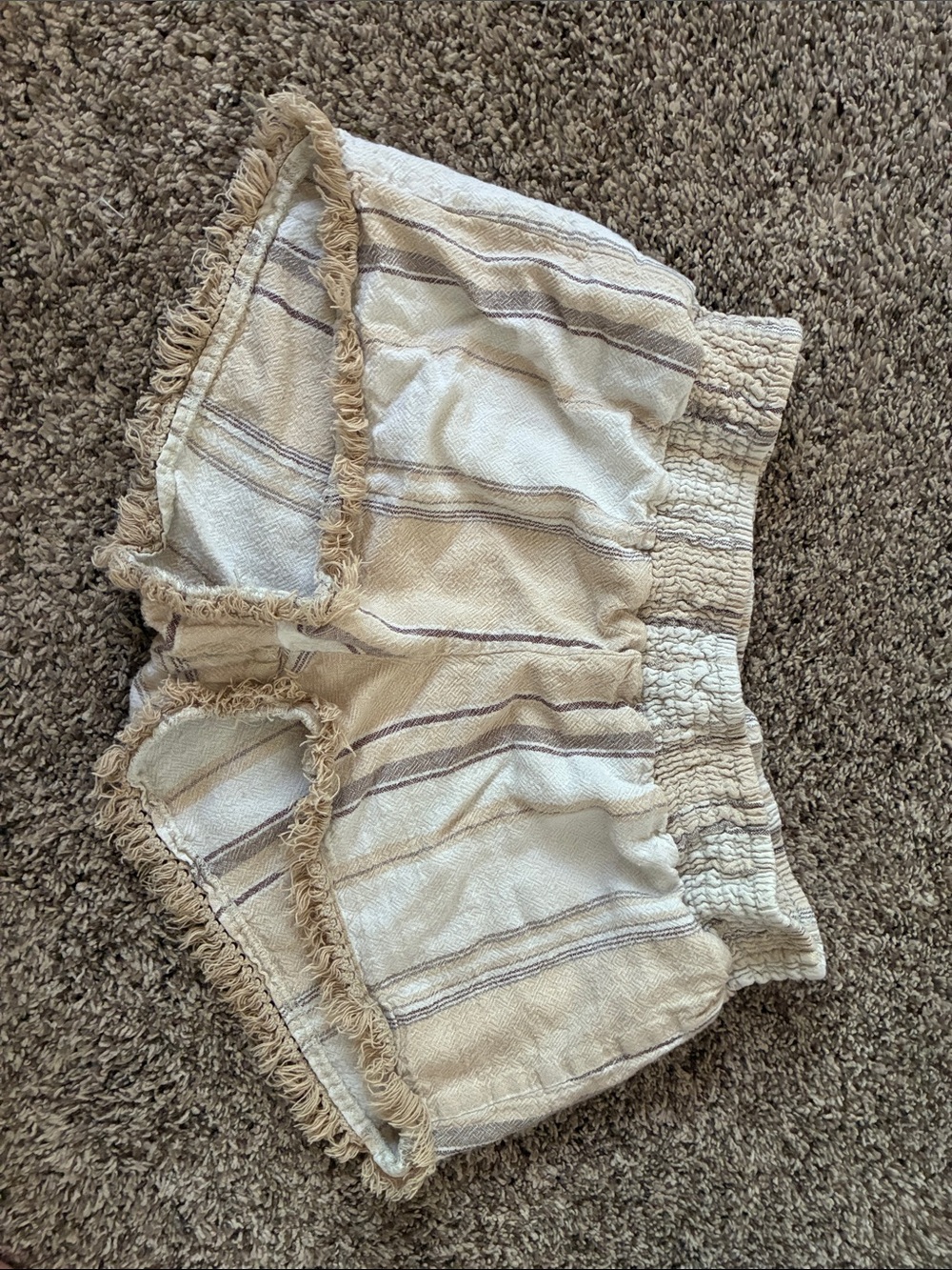NOBO Cream Striped Frayed Hem Athletic Shorts